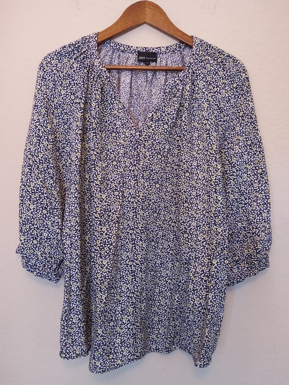 Jones‎ New York Floral Peasant Top Womens 1X Blue White Green Floral Cottagecore